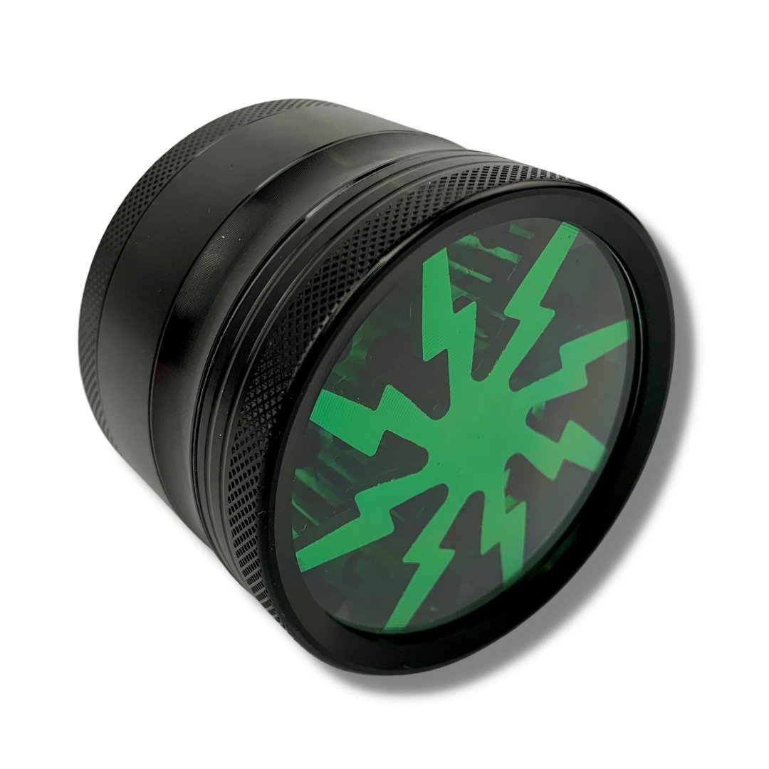 63mm 4 Layer Lightning Window Herb Grinder Green - The Bong Baron