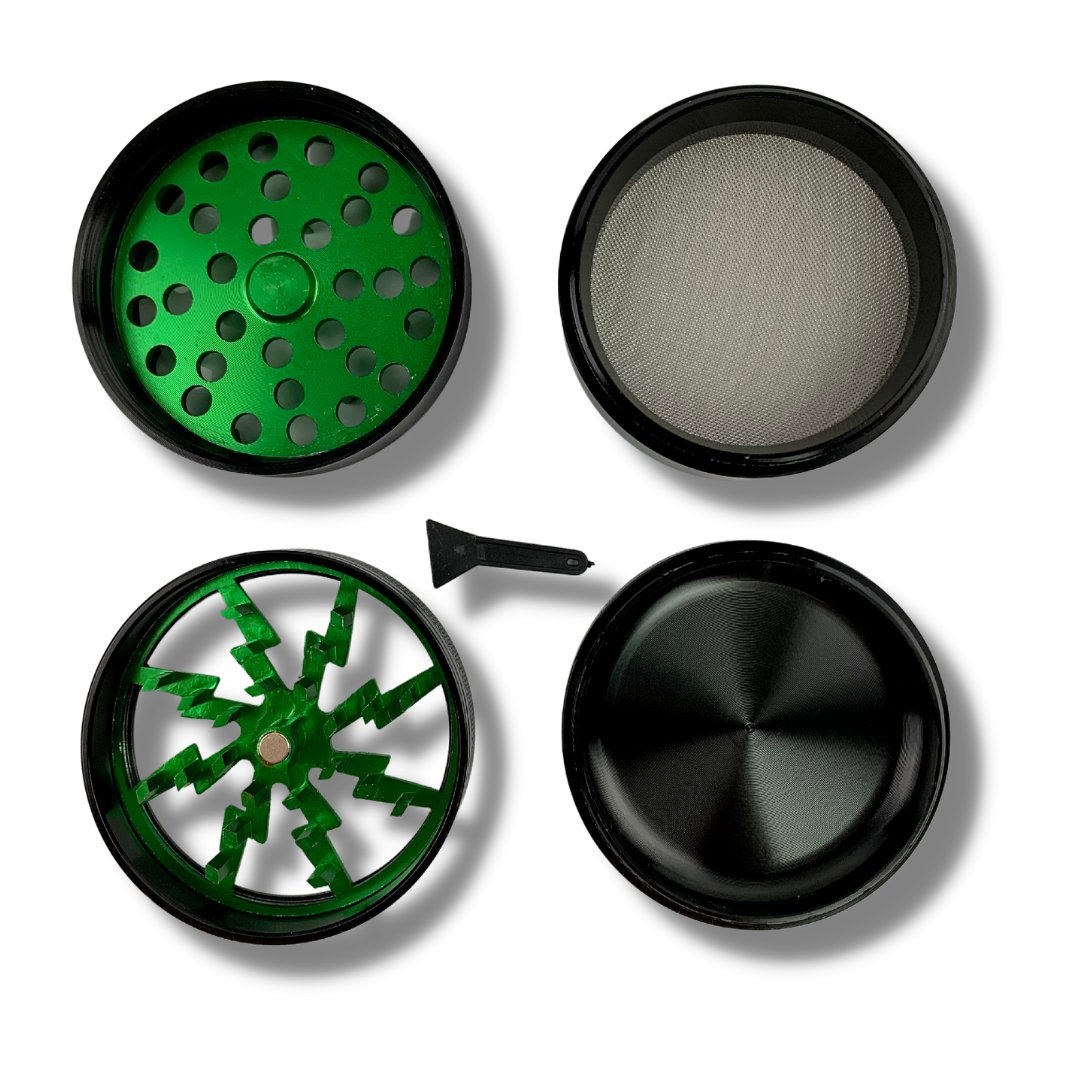 63mm 4 Layer Lightning Window Herb Grinder Green - The Bong Baron
