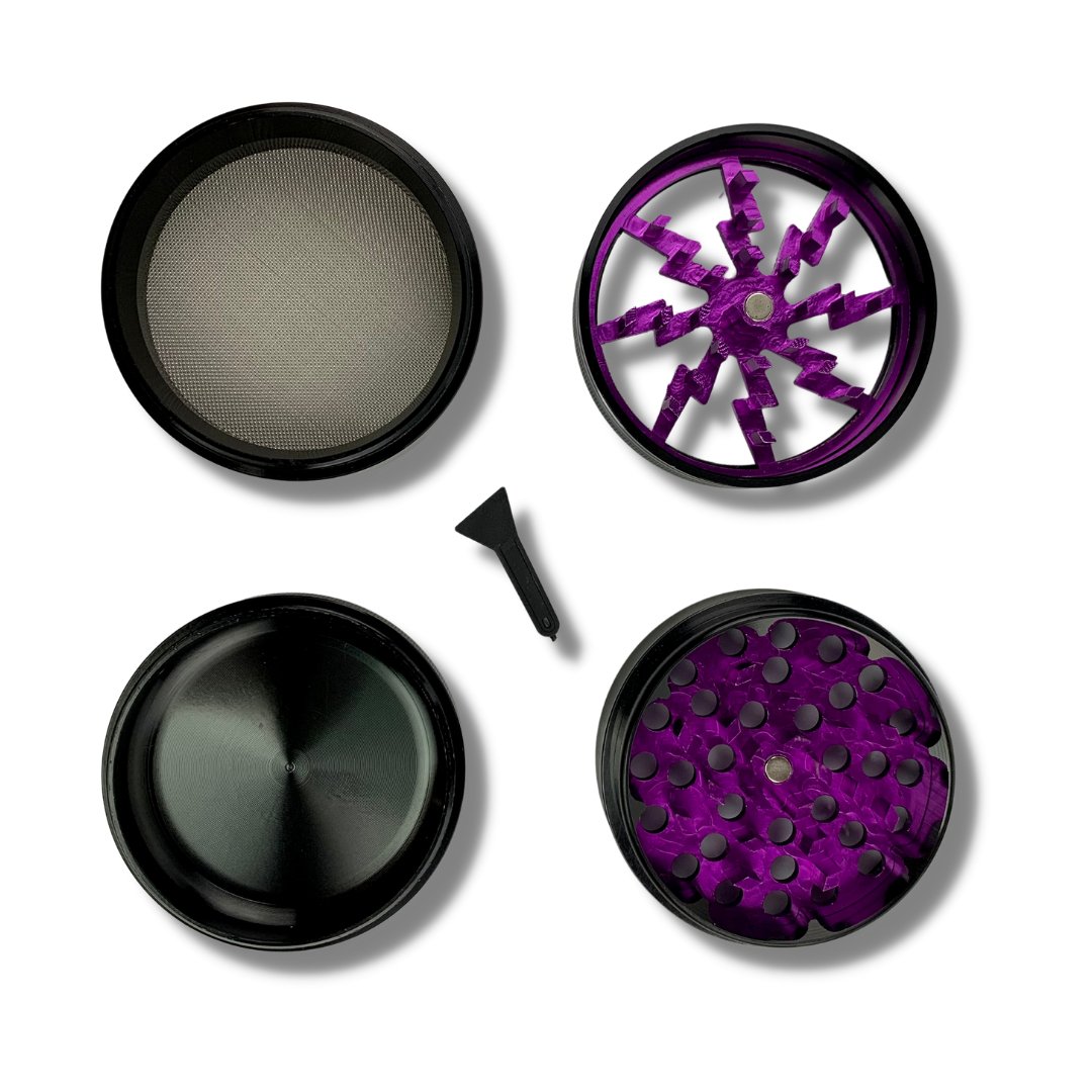 63mm 4 layer Lightning Window Herb Grinder Purple - The Bong Baron