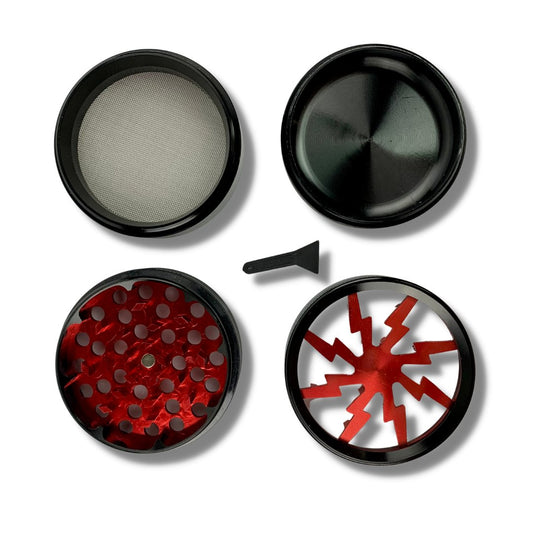 63mm 4 Layer Lightning Window Herb Grinder Red - The Bong Baron