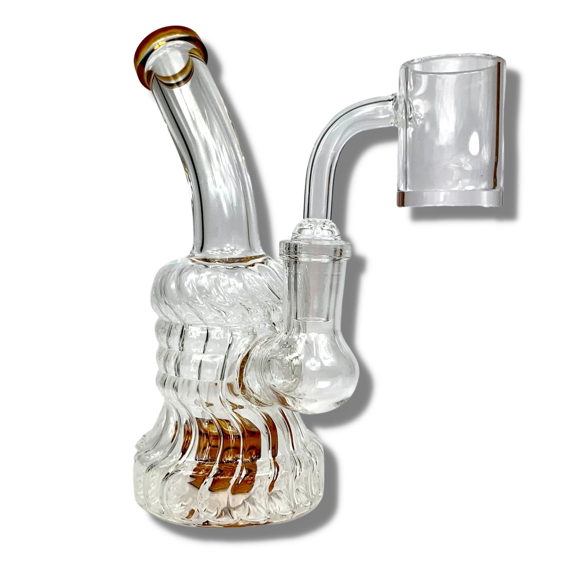 70's Swirl Glass Bong and Dab Rig 16cm Amber - The Bong Baron