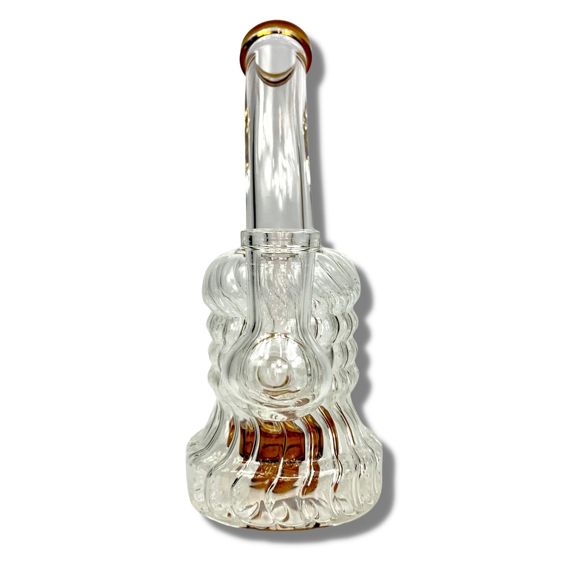 70's Swirl Glass Bong and Dab Rig 16cm Amber - The Bong Baron