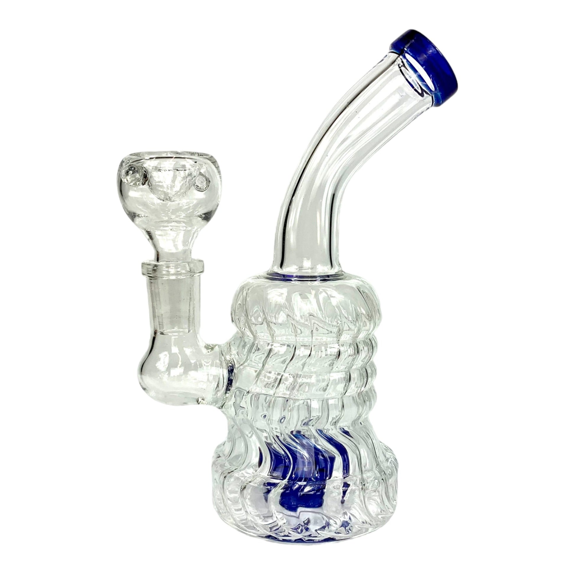 70's Swirl Glass Bong and Dab Rig 16cm Blue - The Bong Baron
