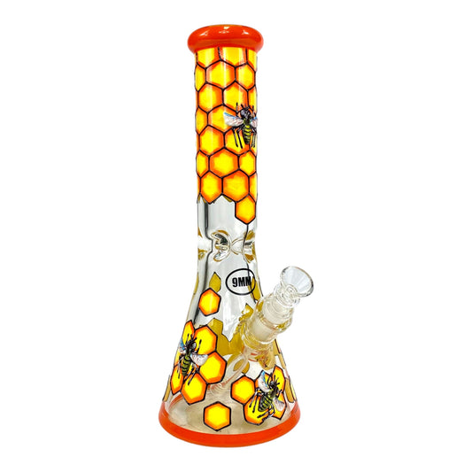 9mm Thick Honeycomb Bee Beaker Bong 35cm - The Bong Baron