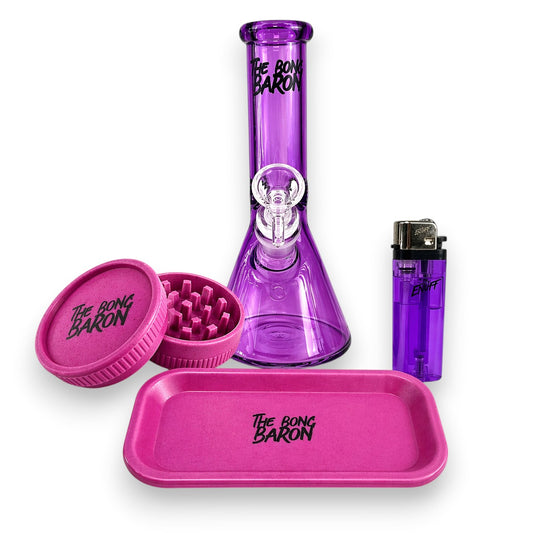 The Bong Baron Bundle - Purple Bong, Grinder, Rolling Tray and Lighter!