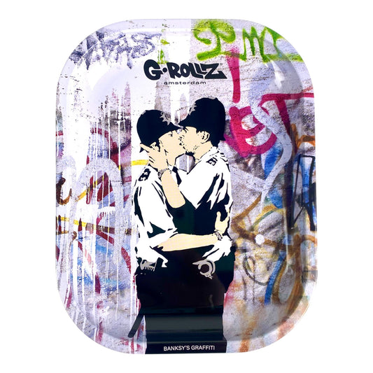 Banksy Kissing Coppers Rolling Tray – G - Rollz Amsterdam 18x14cm - The Bong Baron