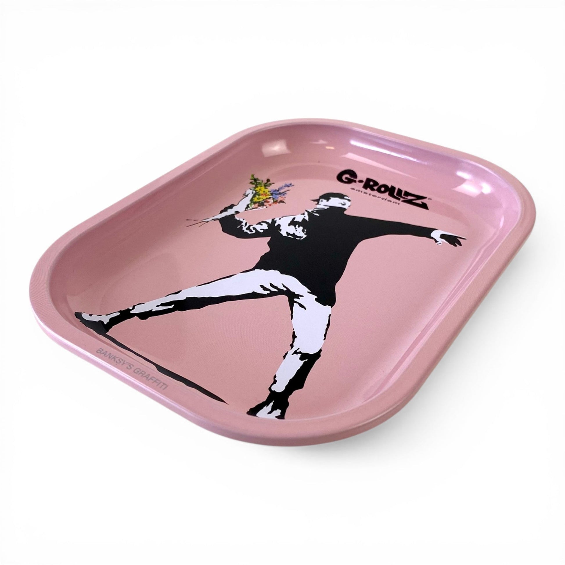 Banksy Pink Flower Bomb - G Rollz Rolling Tray 18 x 14cm - The Bong Baron