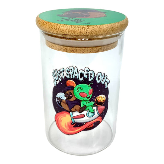 Billy Mate Glass Storage Jar with Bamboo Lid 11 x 6.5cm Green Alien - The Bong Baron
