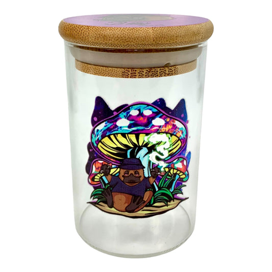 Billy Mate Glass Storage Jar with Bamboo Lid 11 x 6.5cm Purple Mushroom - The Bong Baron