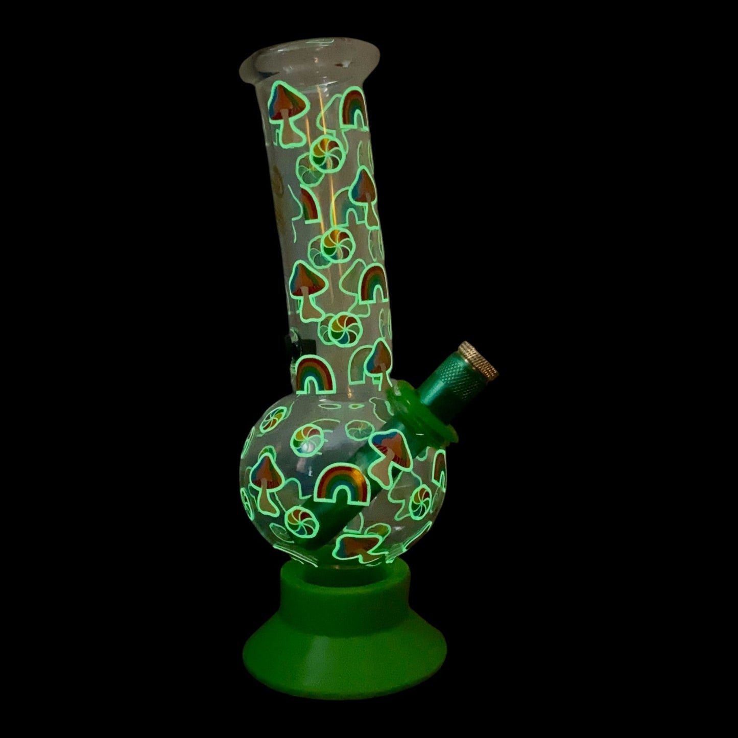 Billy Mate Glow In the Dark Rainbow Mushrooms Bubble Bong 20cm - The Bong Baron