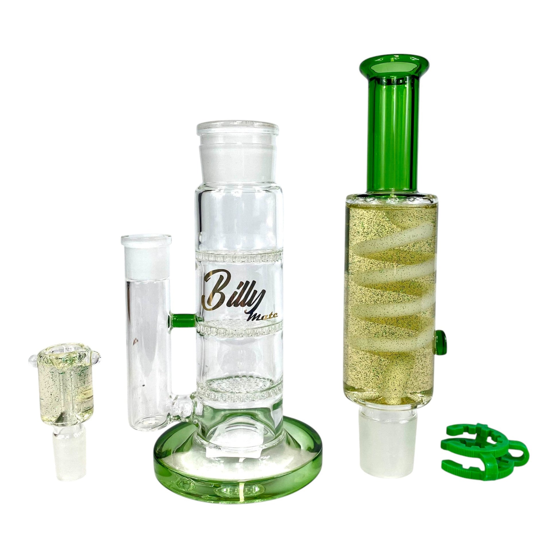 Billy Mate Triple Honeycomb Perc Glycerine Cooled Bong 39cm Green - The Bong Baron