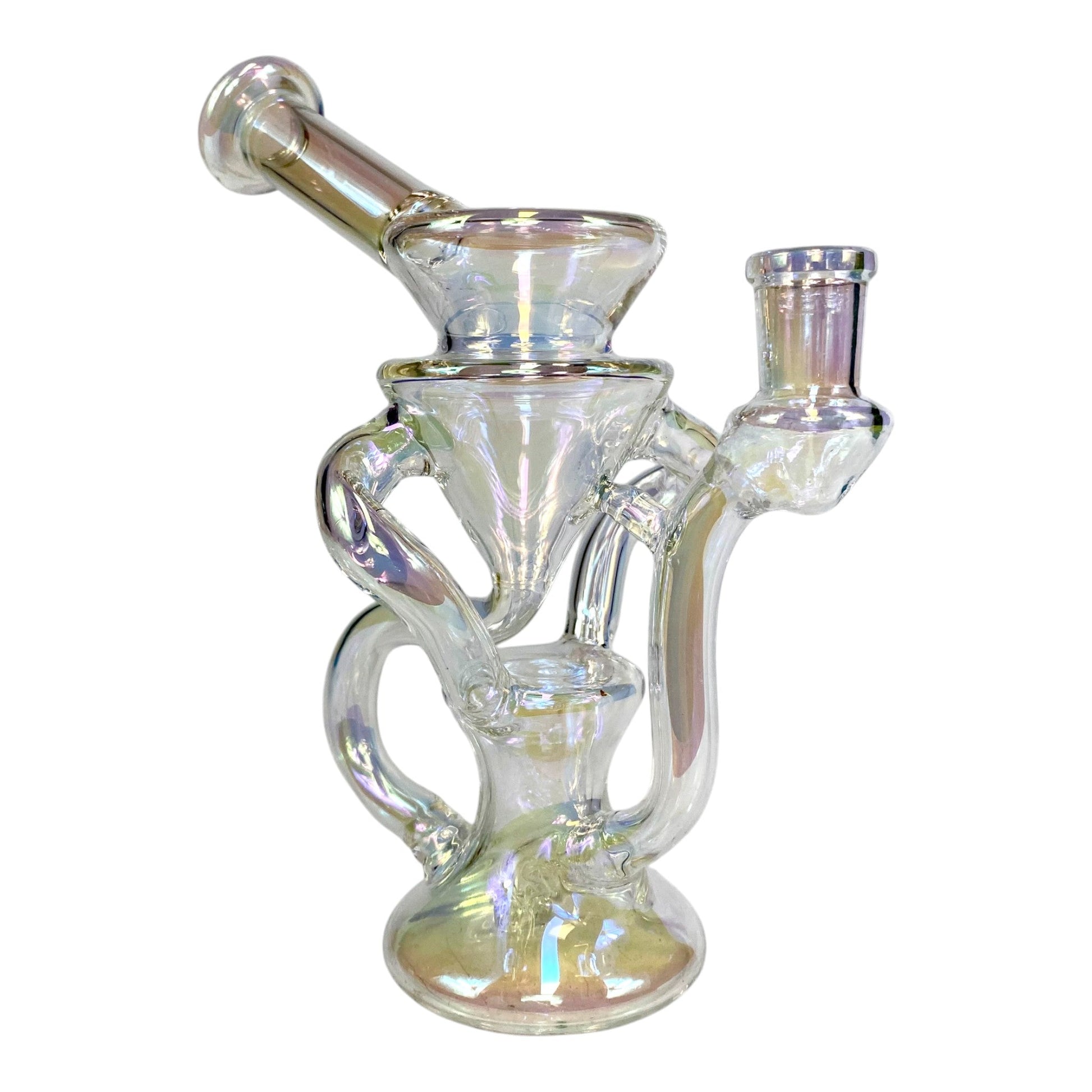 Clear Holographic Glass Recycler Bong 16cm - The Bong Baron
