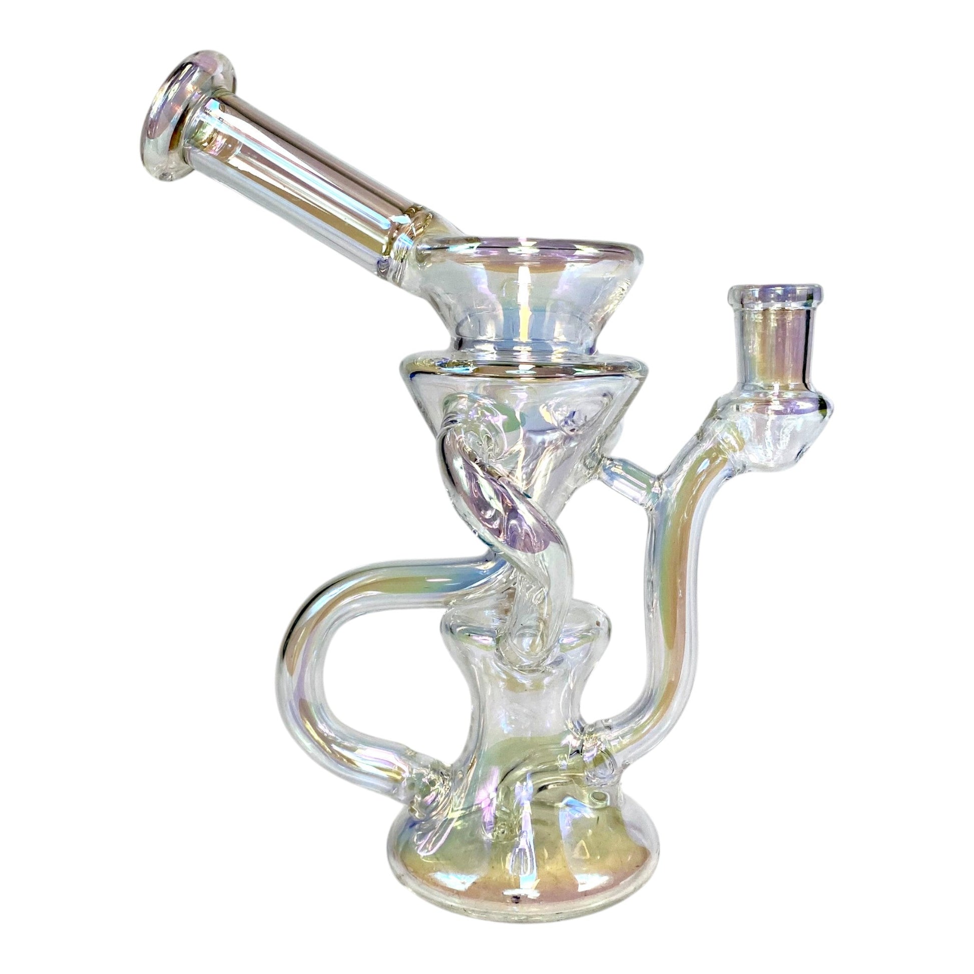 Clear Holographic Glass Recycler Bong 16cm - The Bong Baron