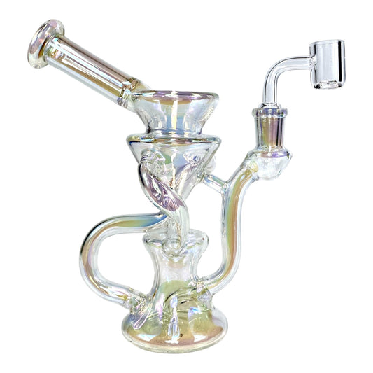 Clear Holographic Glass Recycler Bong 16cm - The Bong Baron