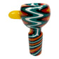 Coloured Swirl 14mm Male Glass Cone Piece | Green and Orange Design - The Bong Baron