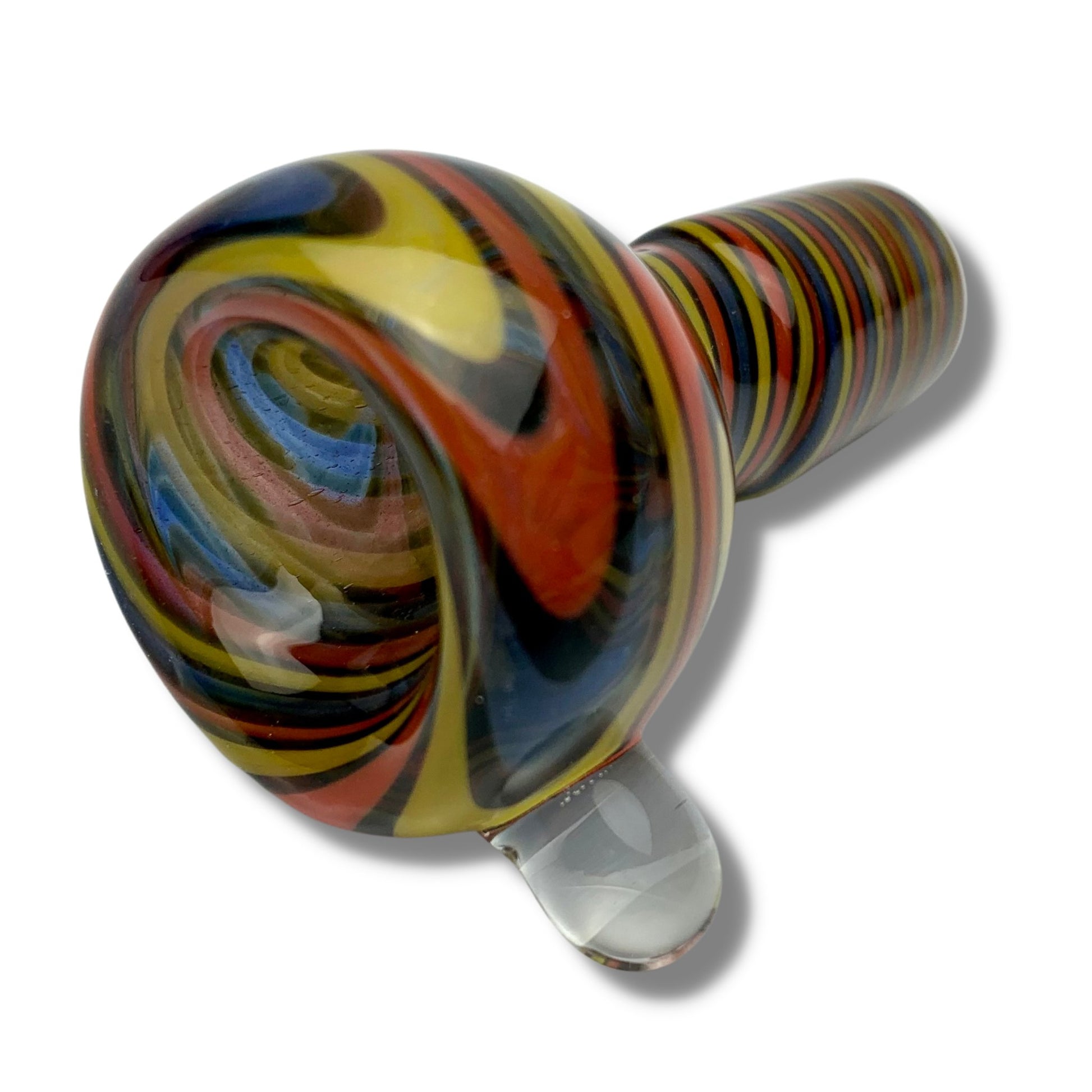 Coloured Swirl Round 18mm Male Glass Cone Piece Blue Red Yellow - The Bong Baron