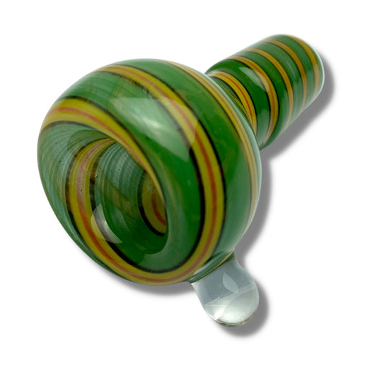 Coloured Swirl Round 18mm Male Glass Cone Piece Green - The Bong Baron