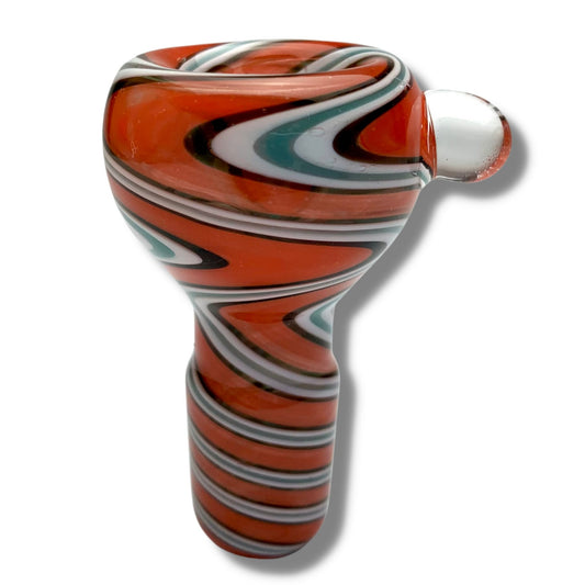 Coloured Swirl Round 18mm Male Glass Cone Piece Red - The Bong Baron