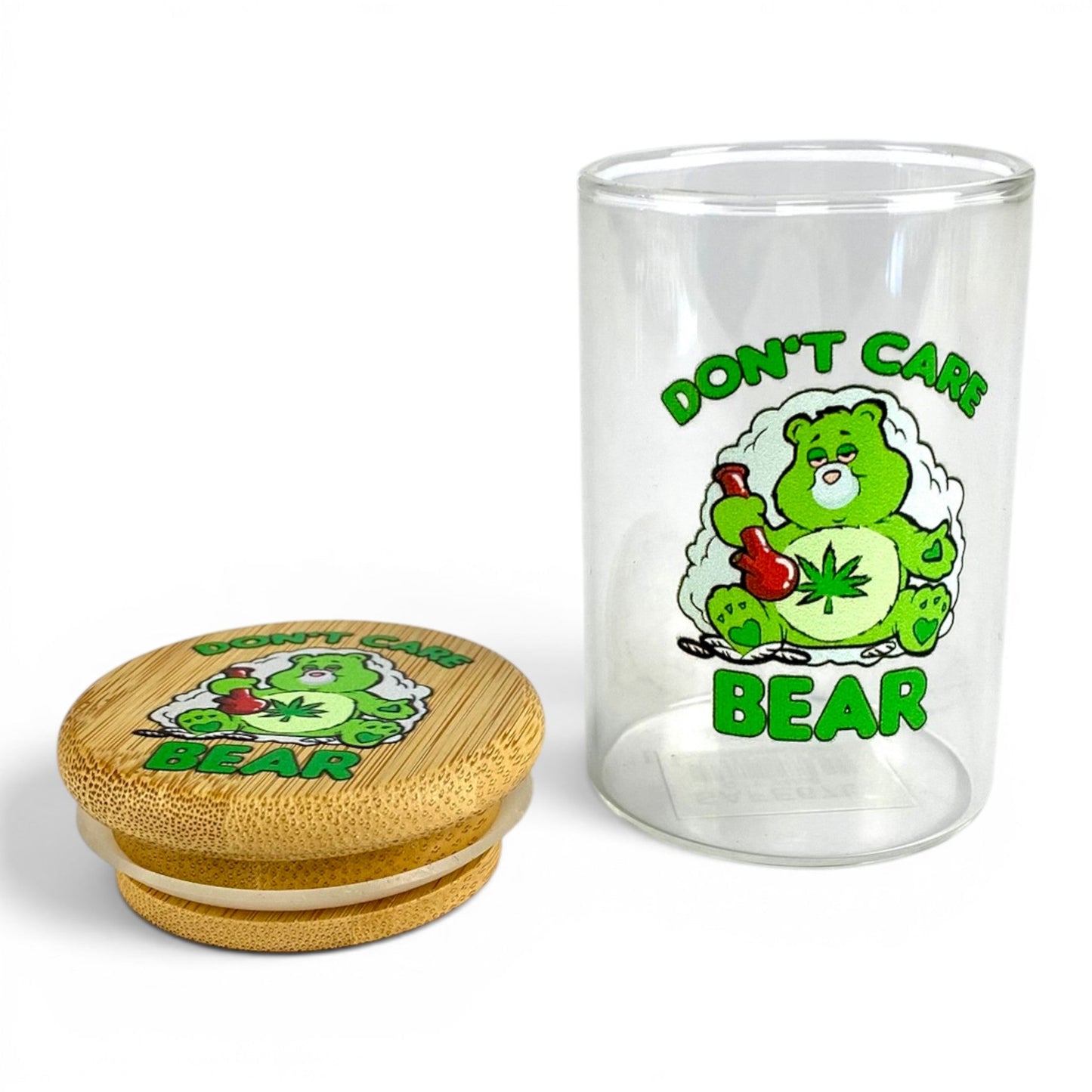 Don't Care Bear Storage Jar with Bamboo Lid 9cm - The Bong Baron