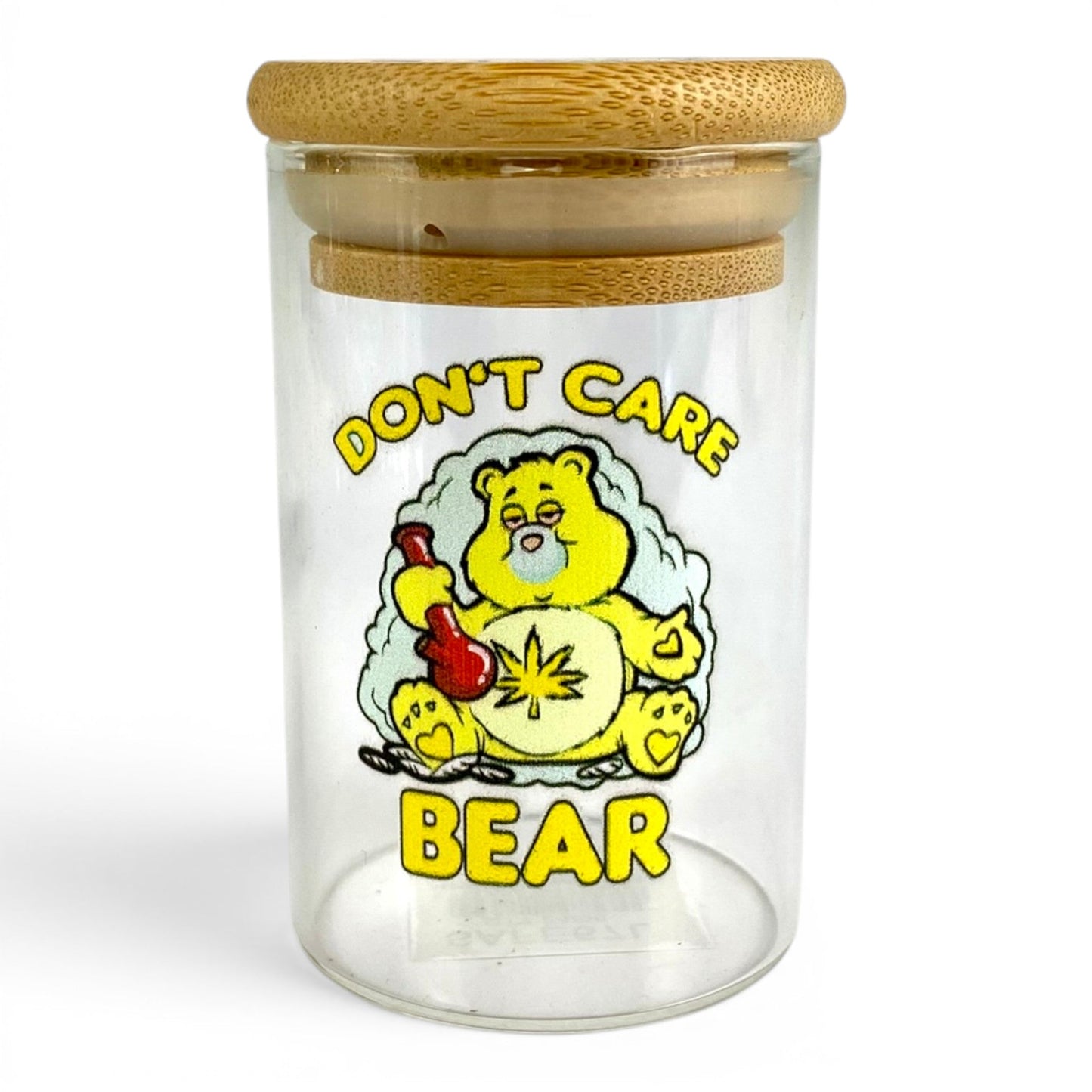 Don't Care Bear Storage Jar with Bamboo Lid 9cm - The Bong Baron