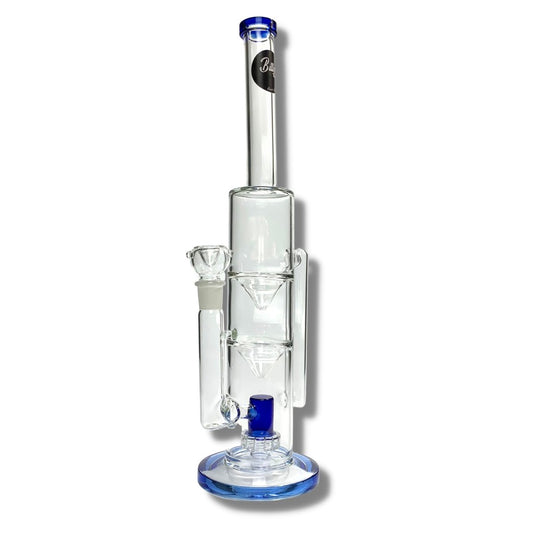 Double Funnel UFO Perc Recycler Bong 39cm Blue - The Bong Baron