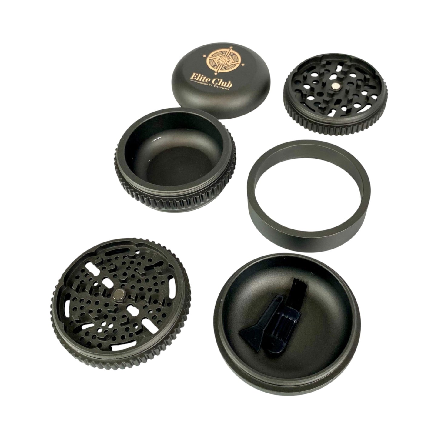Elite Club Adjustable Herb Grinder 63mm Black – Fine & Coarse Plates - The Bong Baron