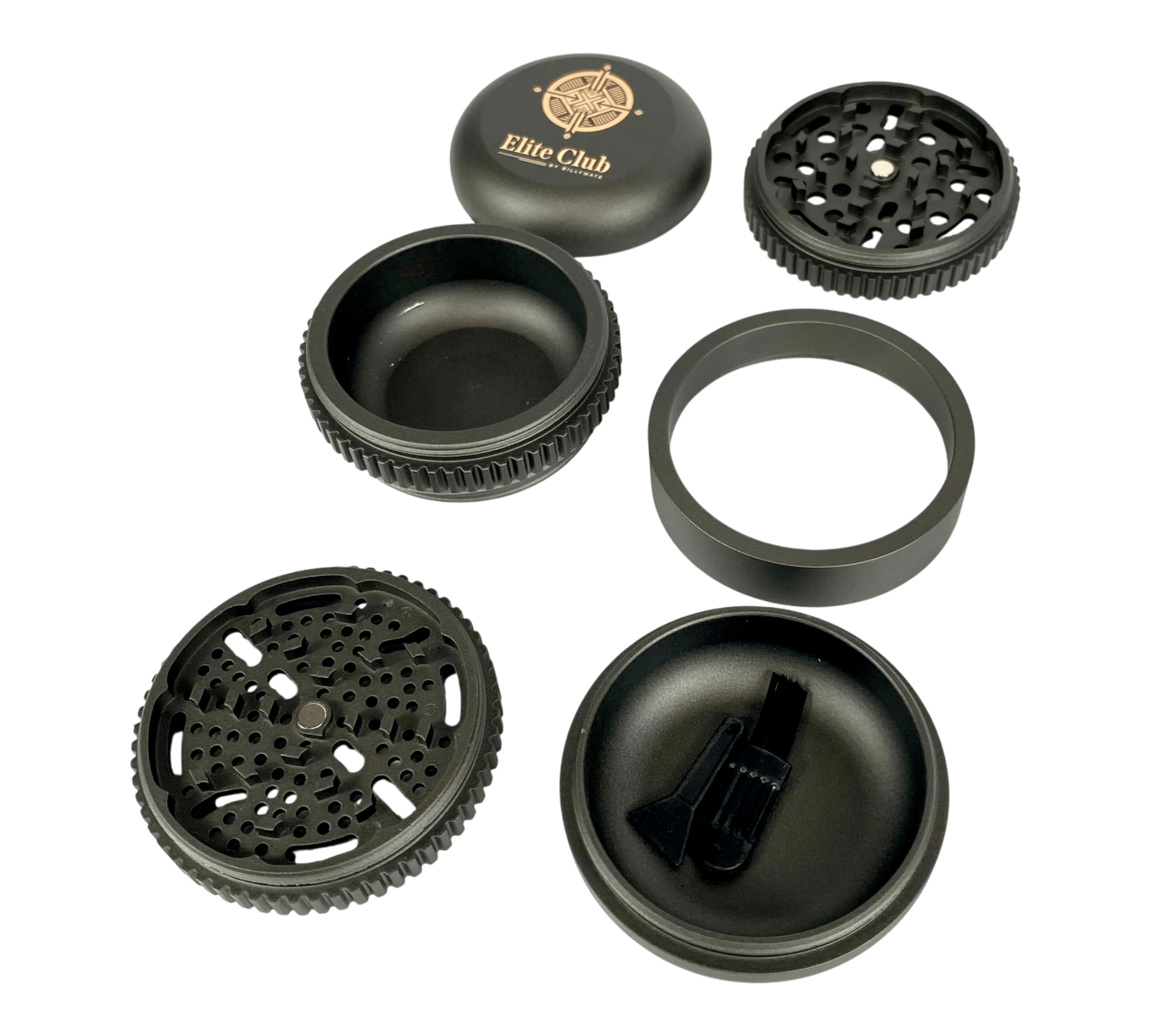 Elite Club Adjustable Herb Grinder 63mm Black – Fine & Coarse Plates - The Bong Baron