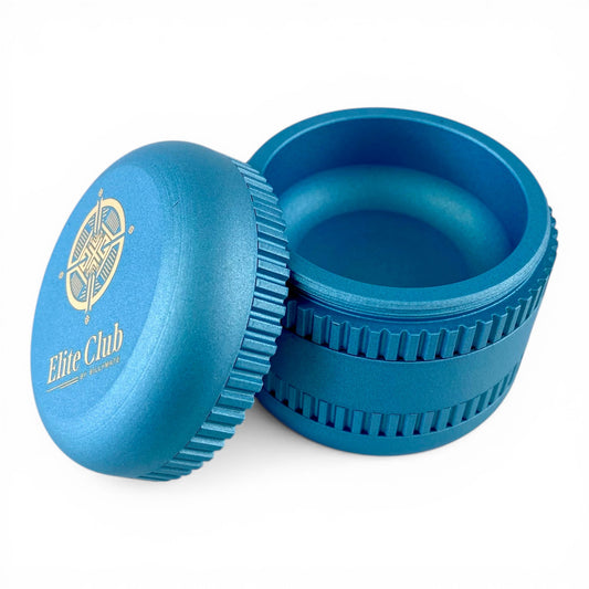 Elite Club Adjustable Herb Grinder 63mm Blue – Fine & Coarse Plates - The Bong Baron