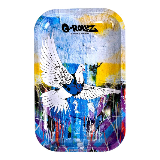G Rollz - Banksy Bullet Proof Dove Large Rolling Tray 27 x 17cm - The Bong Baron