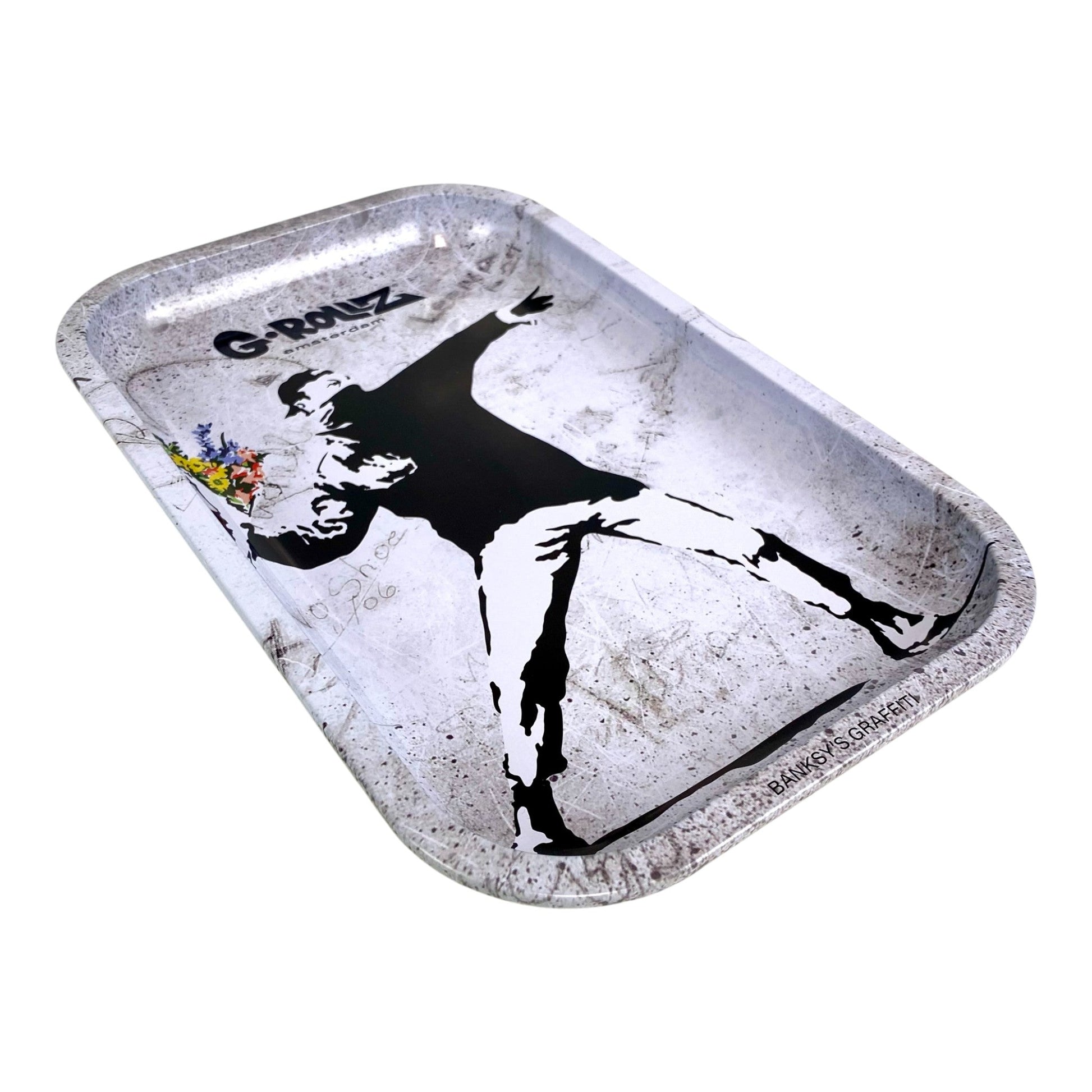 G Rollz - Banksy Flower Bomb Large Rolling Tray 27 x 17cm - The Bong Baron