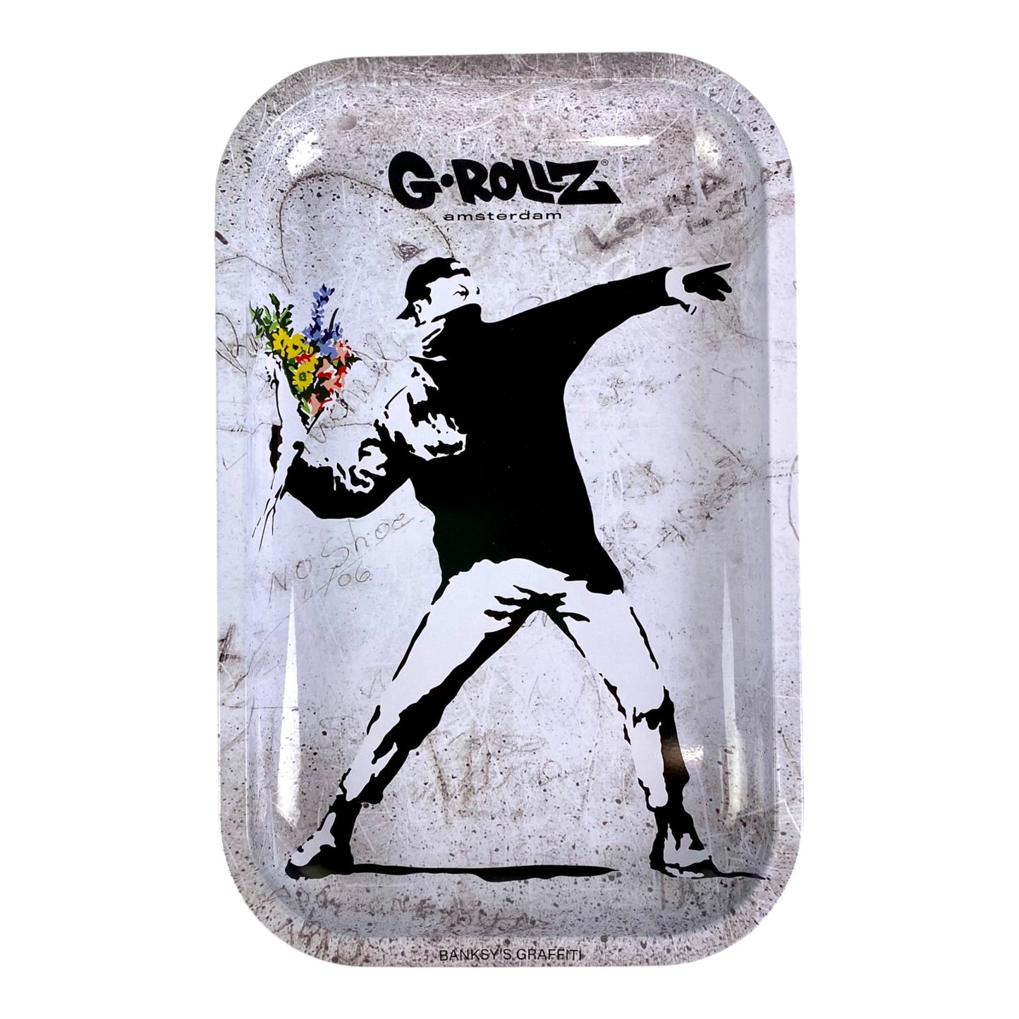 G Rollz - Banksy Flower Bomb Large Rolling Tray 27 x 17cm - The Bong Baron
