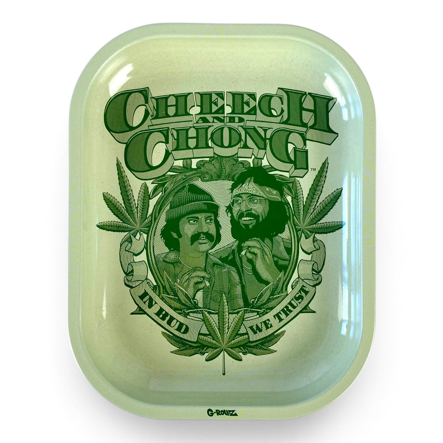 G Rollz - Cheech and Chong In Bud We Trust Rolling Tray 18 x 14cm - The Bong Baron