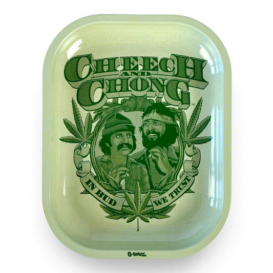 G Rollz - Cheech and Chong In Bud We Trust Rolling Tray 18 x 14cm - The Bong Baron