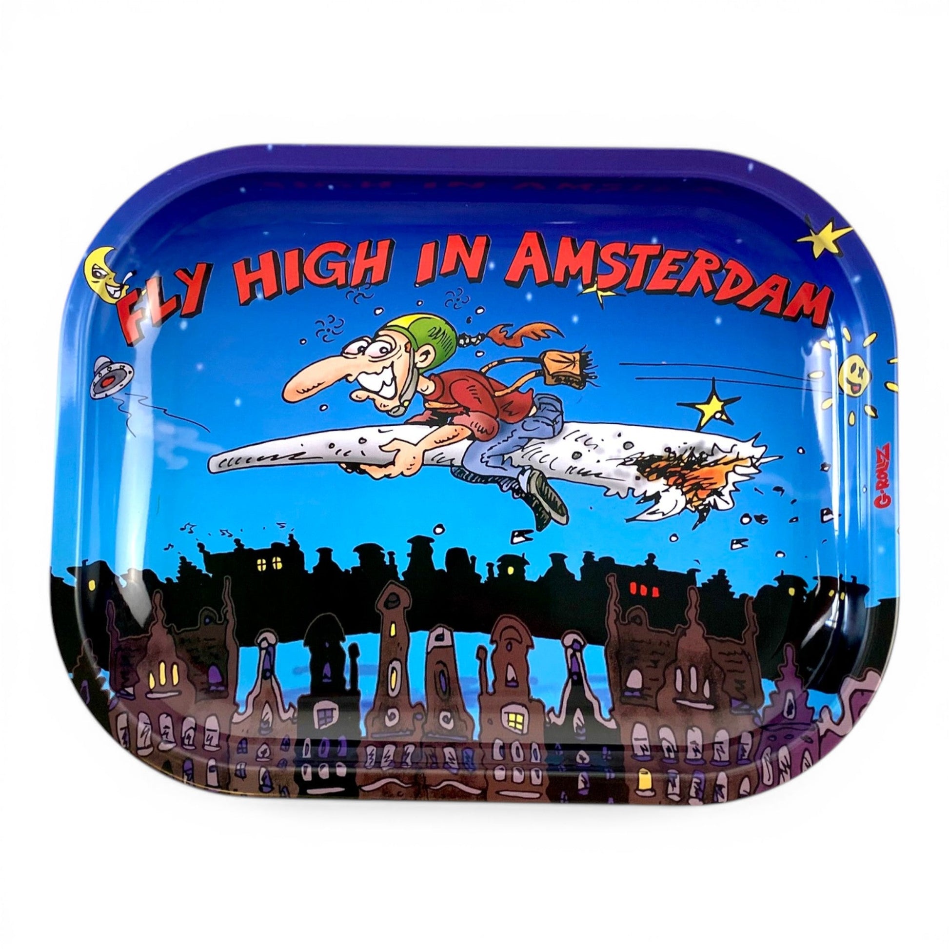 G Rollz - Fly High in Amsterdam Rolling Tray 18 x 14cm - The Bong Baron