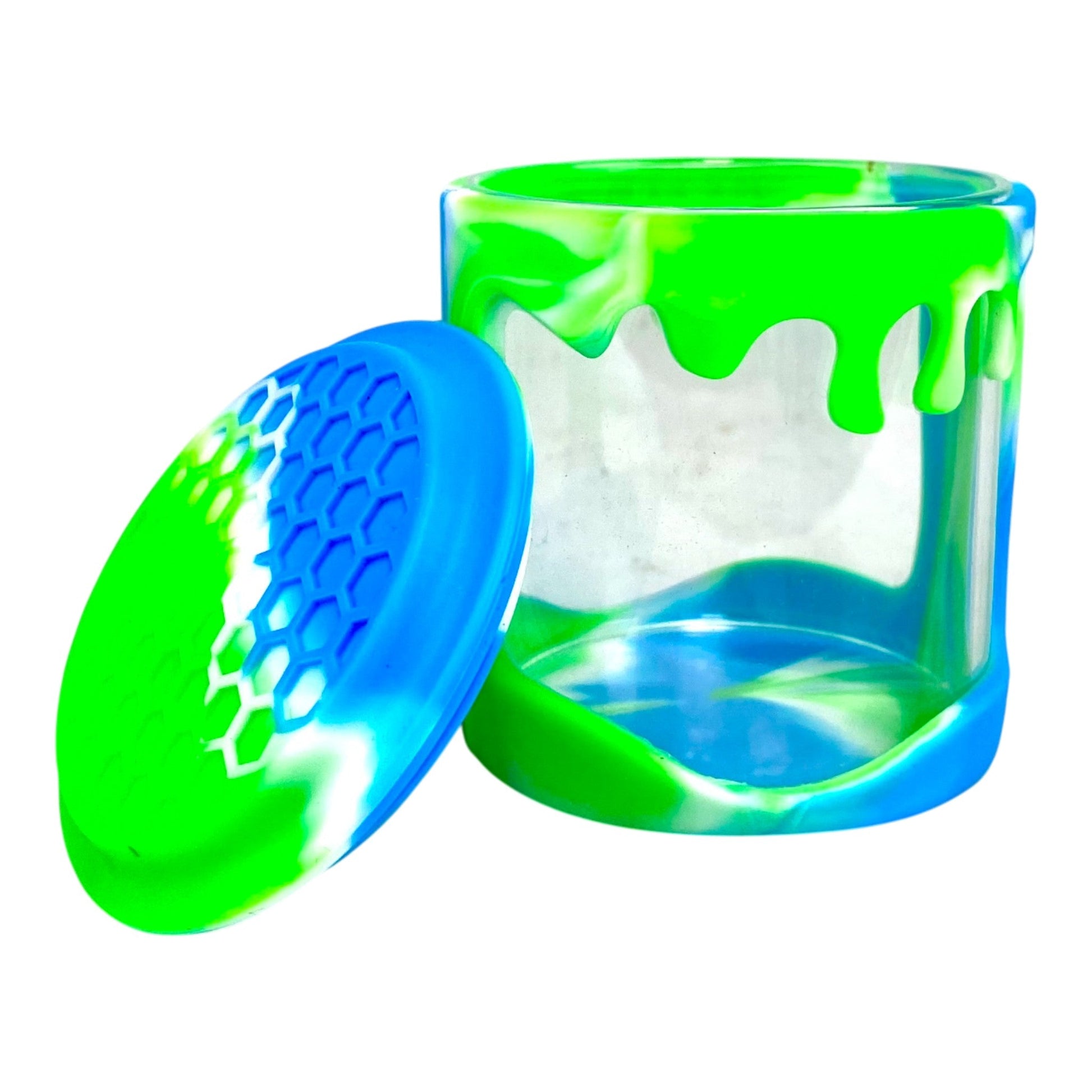 Glass Dab and Bud Jar with Dripping Silicone Wrap 60ml - The Bong Baron