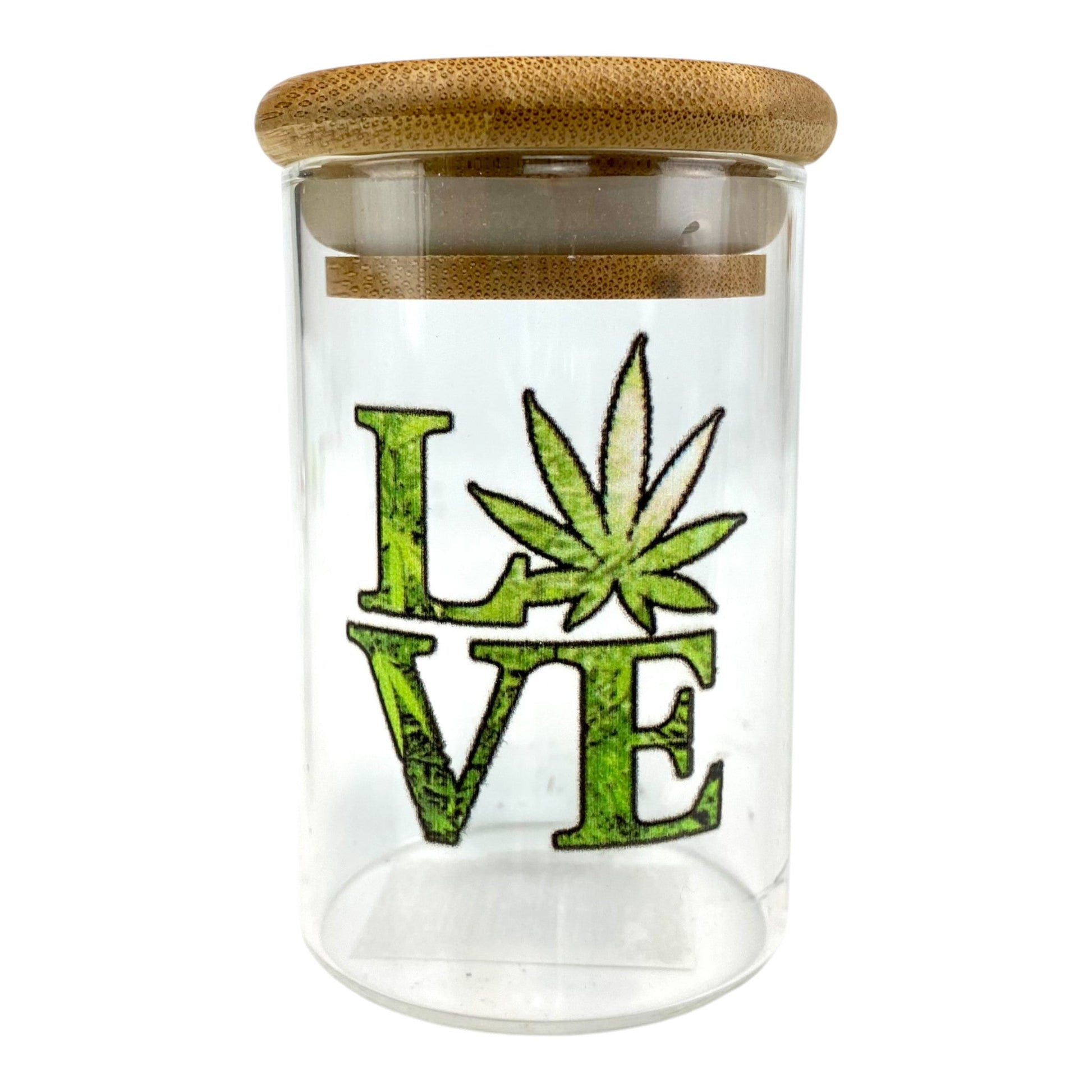 Glass Storage Jars with Bamboo Lid 9 x 5.5cm Various Designs - The Bong Baron