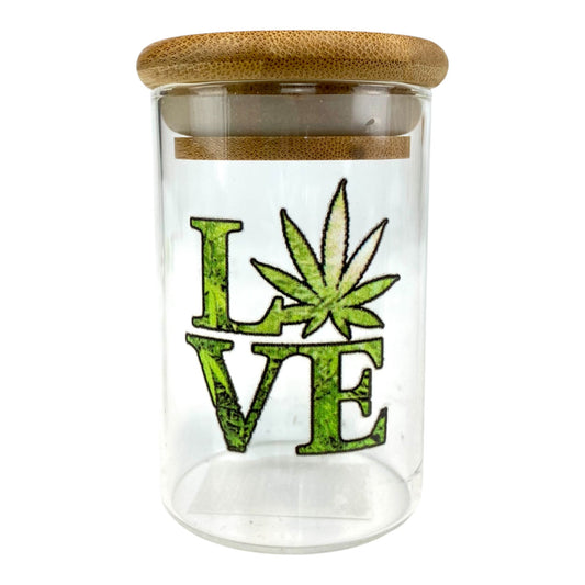 Glass Storage Jars with Bamboo Lid 9 x 5.5cm Various Designs - The Bong Baron
