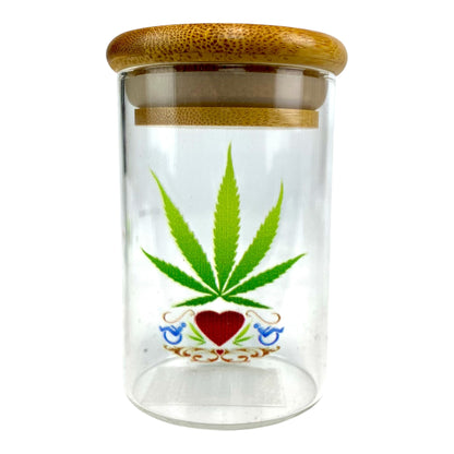 Glass Storage Jars with Bamboo Lid 9 x 5.5cm Various Designs - The Bong Baron