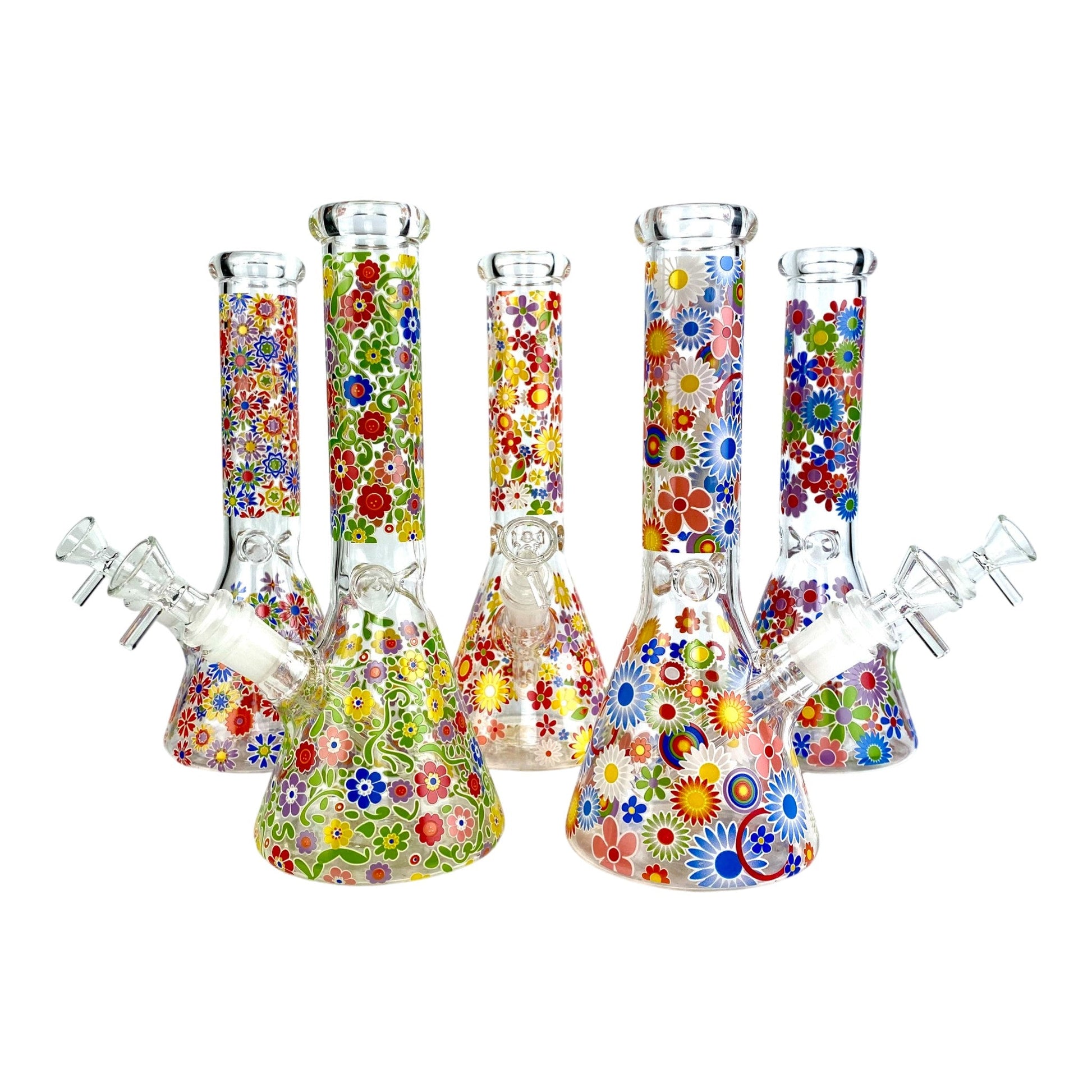 Glow in the Dark Flowers Beaker Bong 25cm - The Bong Baron