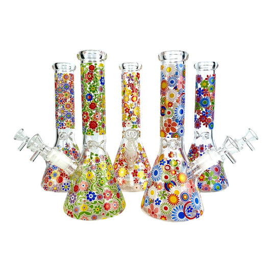 Glow in the Dark Flowers Beaker Bong 25cm - The Bong Baron