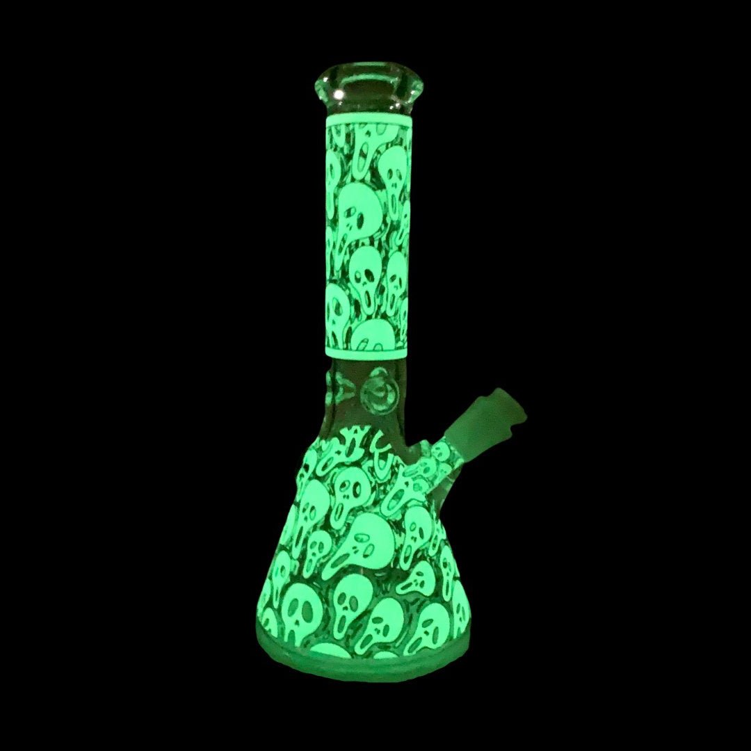 Glow in the Dark Skull Beaker Bong 25cm Green - The Bong Baron