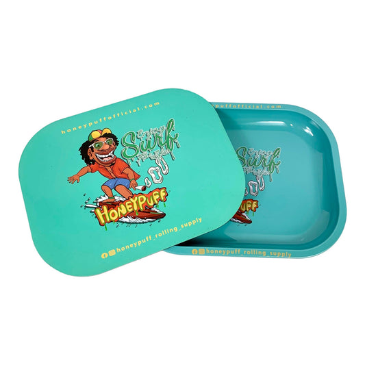 Honeypuff Magnetic Lid Rolling Tray 18 x 14cm Surfs Up Green - The Bong Baron
