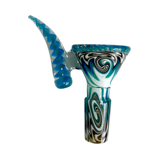 Phoenix 14mm Ram’s Horn 4 - Hole Filter Cone Piece – Blue and White - The Bong Baron
