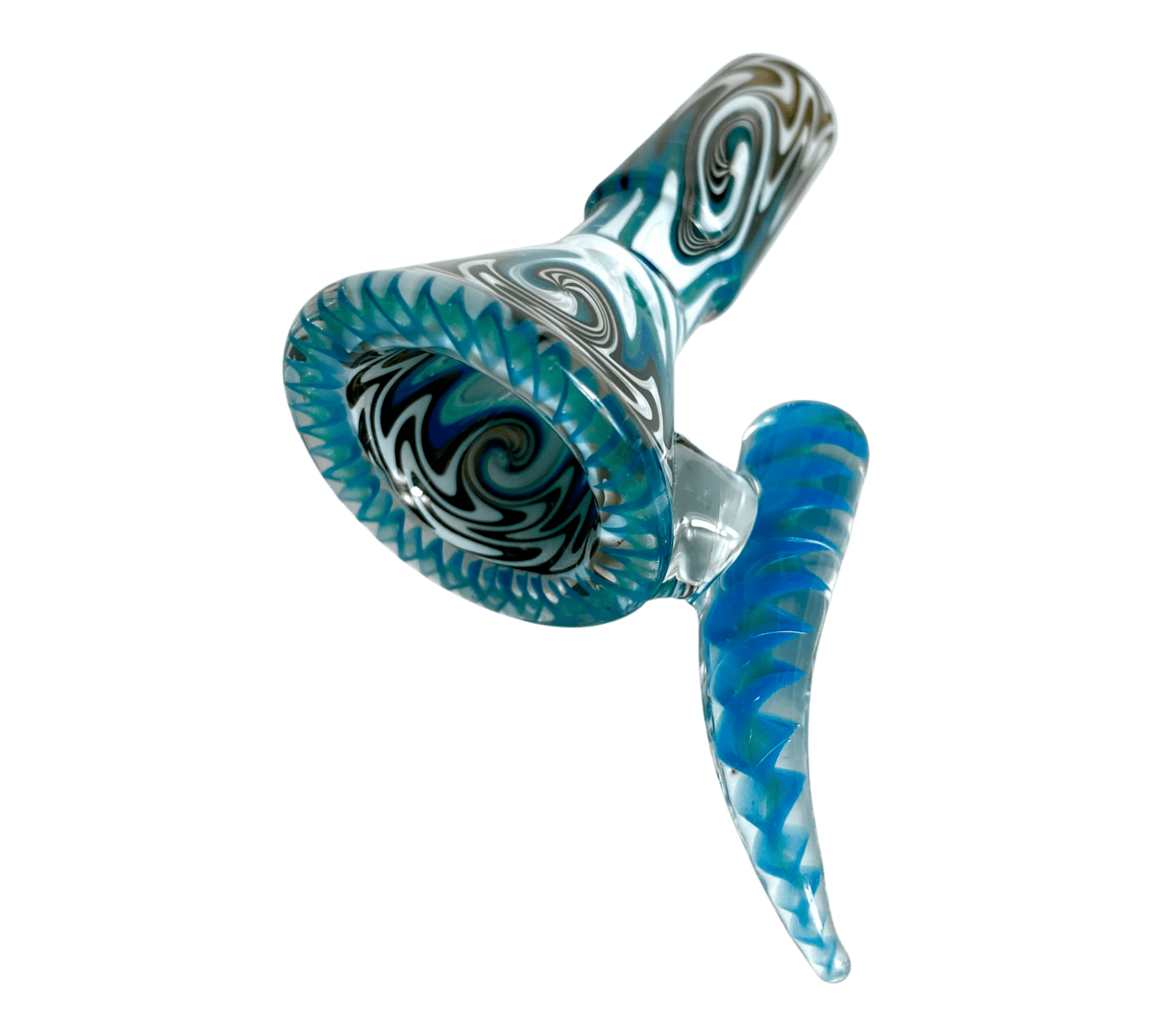 Phoenix 14mm Ram’s Horn 4 - Hole Filter Cone Piece – Blue and White - The Bong Baron
