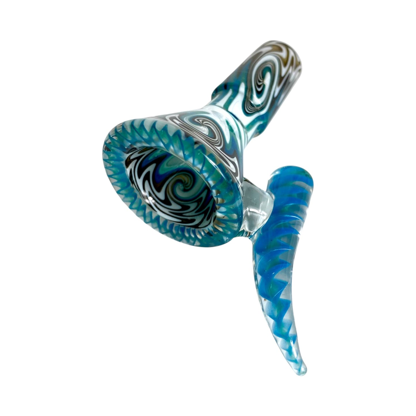 Phoenix 14mm Ram’s Horn 4 - Hole Filter Cone Piece – Blue and White - The Bong Baron