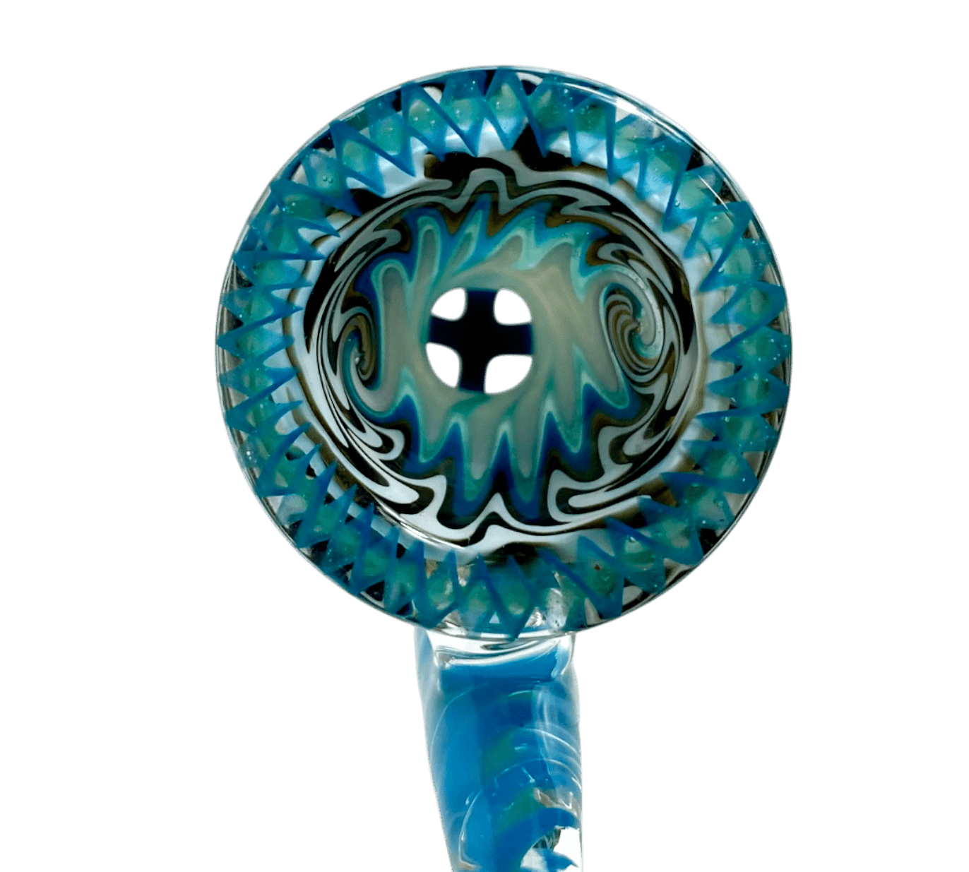 Phoenix 14mm Ram’s Horn 4 - Hole Filter Cone Piece – Blue and White - The Bong Baron