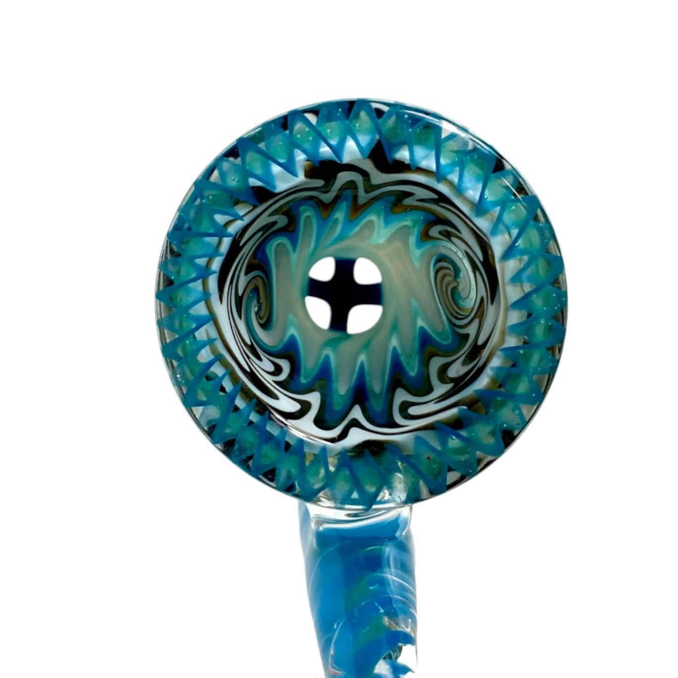 Phoenix 14mm Ram’s Horn 4 - Hole Filter Cone Piece – Blue and White - The Bong Baron