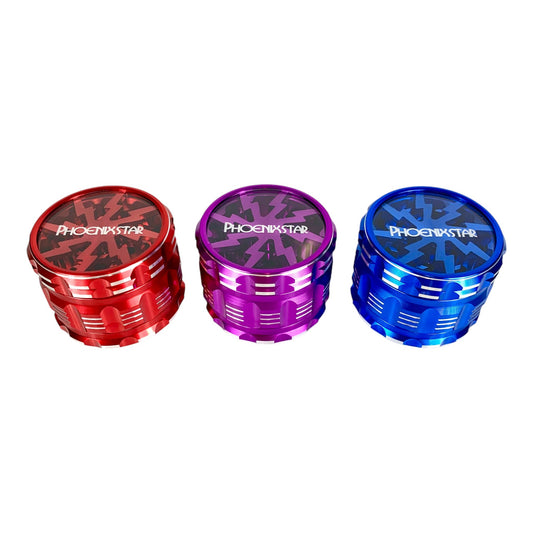 Phoenix 4 - Piece Herb Grinder with Lightning Bolt Design 60mm - The Bong Baron