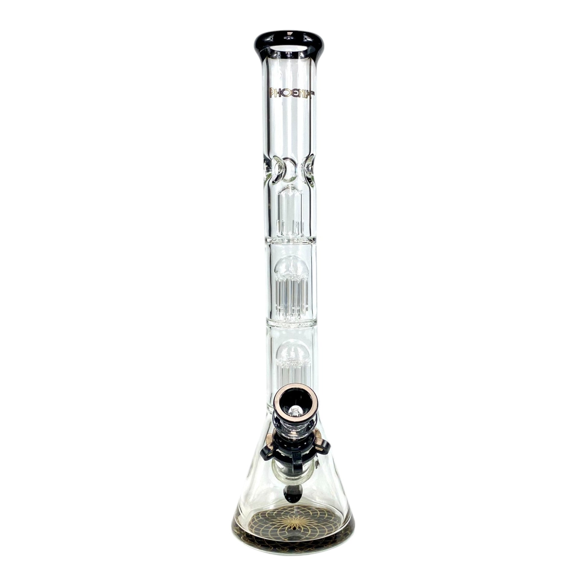 Phoenix 7mm Heavy Duty Double Perc Beaker Bong – 33cm Black - The Bong Baron