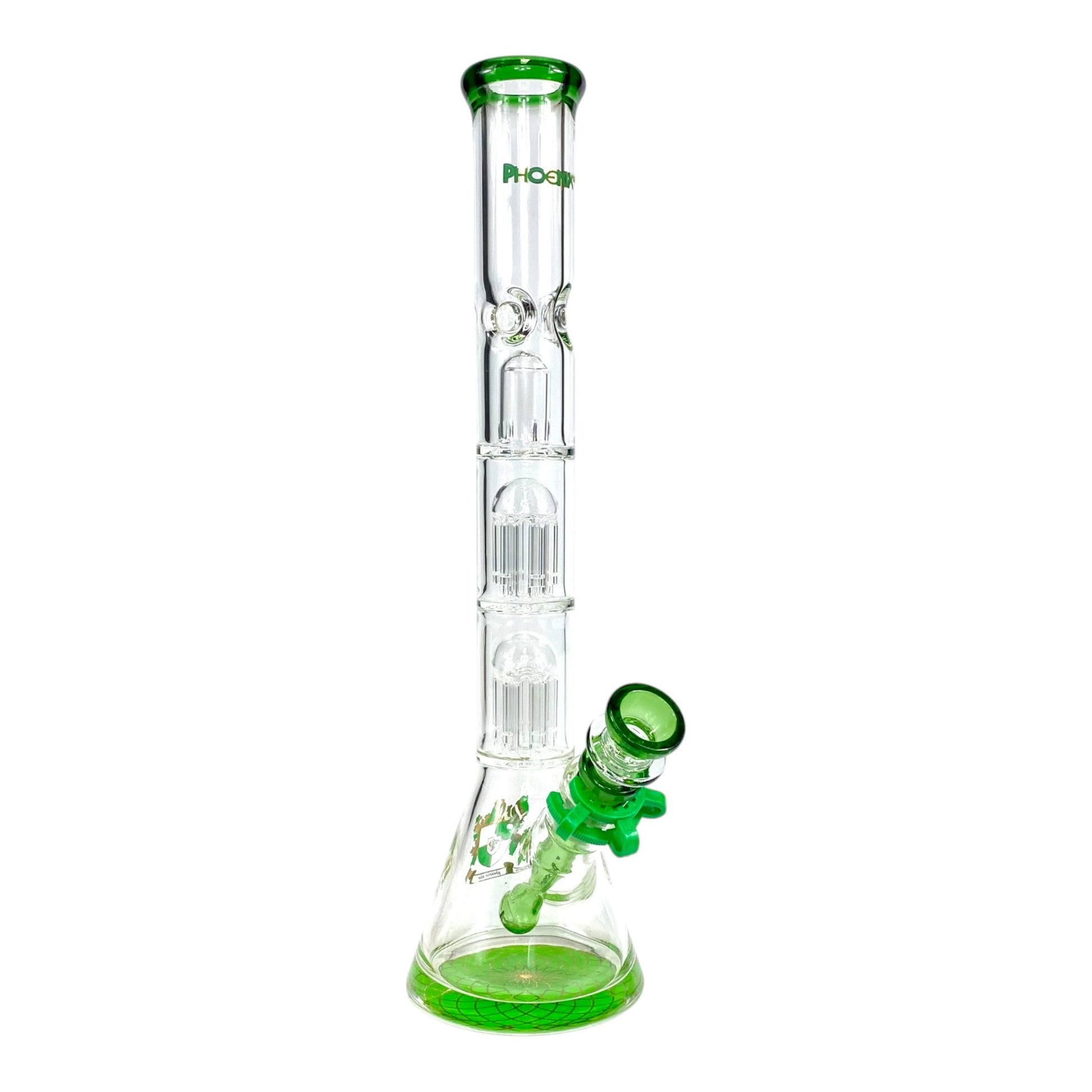 Phoenix 7mm Heavy Duty Double Perc Beaker Bong 33cm Green - The Bong Baron